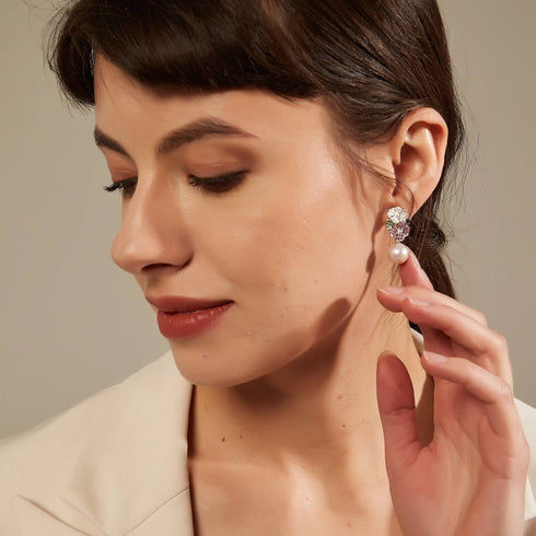 10-11mm Freshwater Pearl & Color Floral Earrings - House Of Pearls